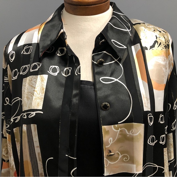Vtg 90s Antels, Long Button Up Blouse, Black, golds. Sz 14 - Picture 4 of 10